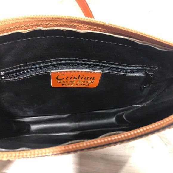 Vintage Cristian Italy Cognac Brown Leather Case Cross Body Purse Handbag - Picture 3 of 9